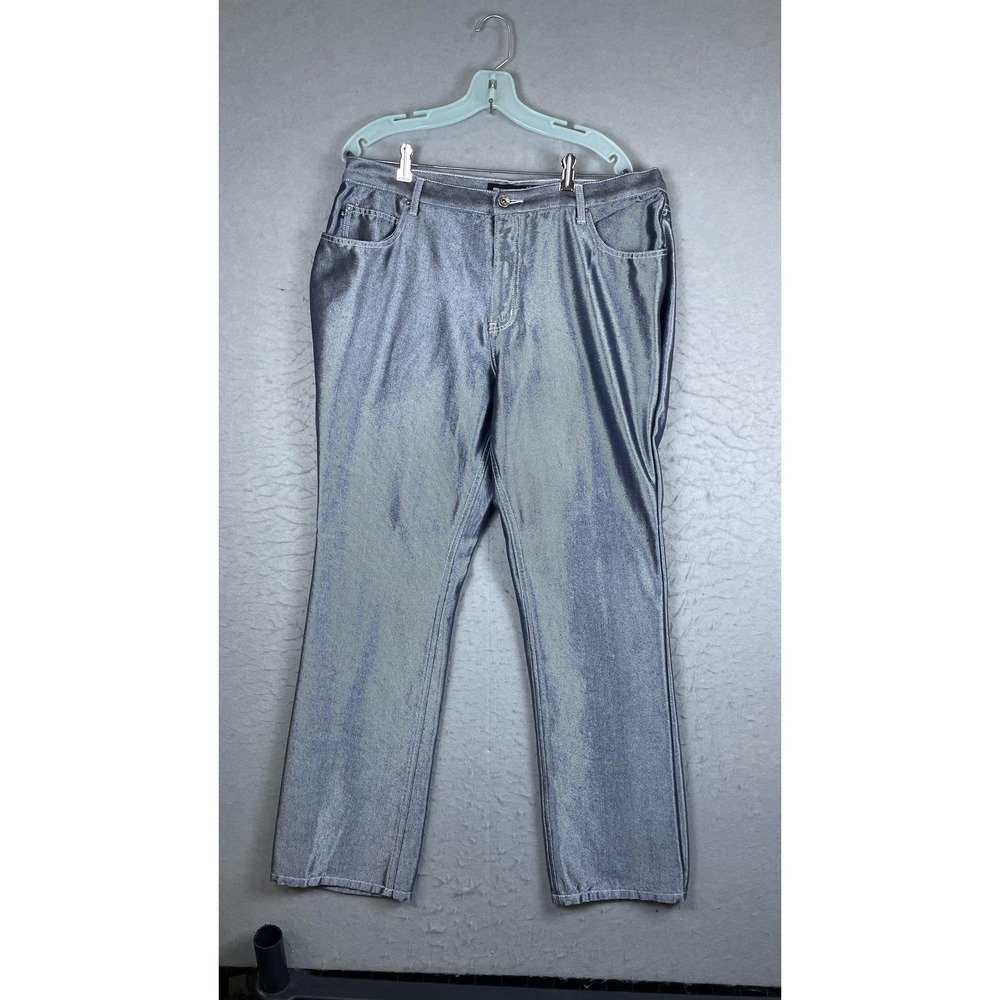 Zana Di Jeans Womens 18 Silver‎ Straight Leg High Rise Metallic Denim 36x29